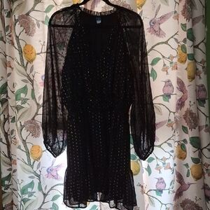 Old Navy Black Sheer Long-Sleeve Mini Dress with Metallic Dot Accents
